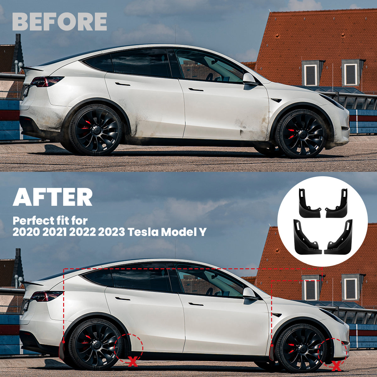 Tesla Model Y No Drilling Required Mud Flaps