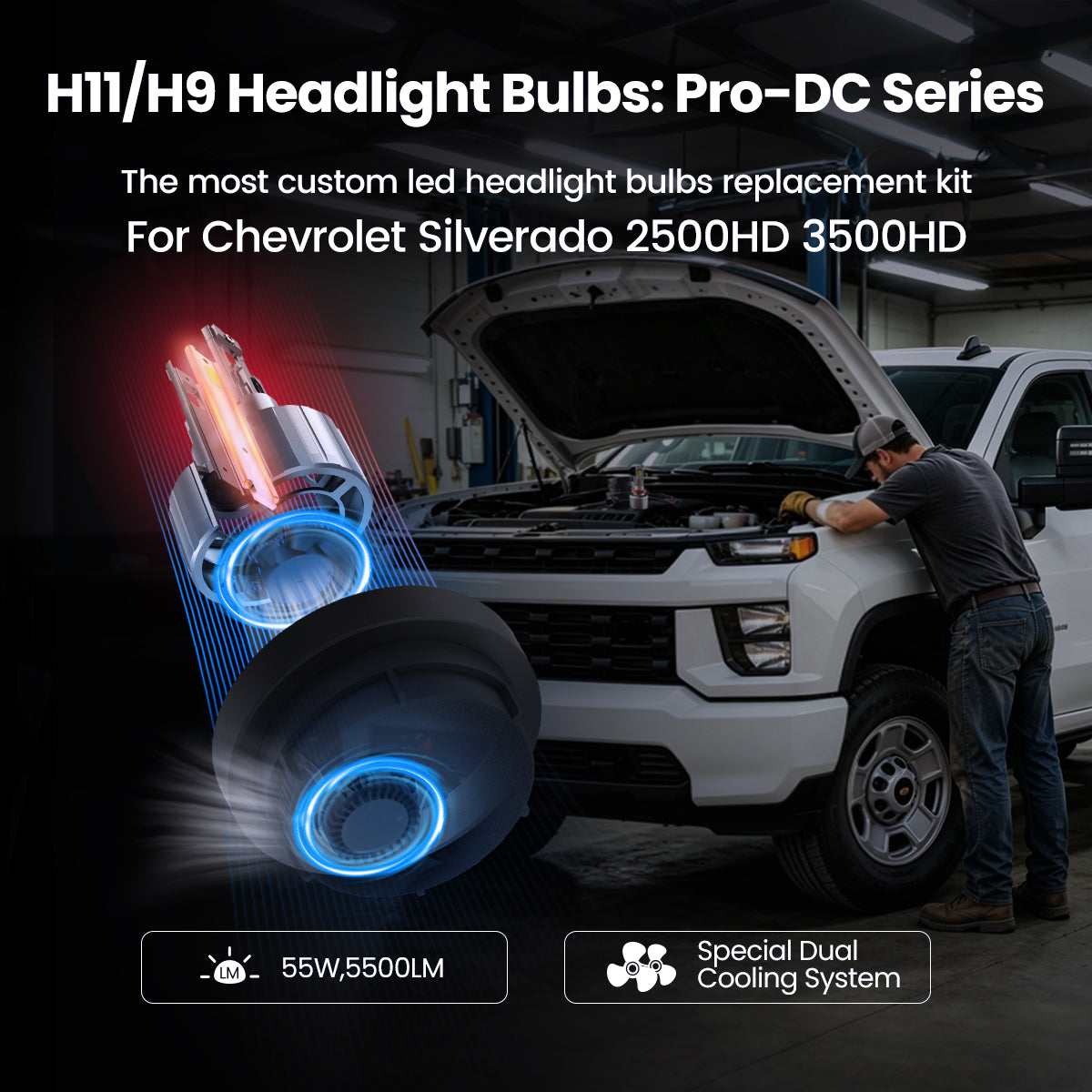 lasfit h11 led headlight bulbs for 2020-2026 chevrolet silverado 2500 3500