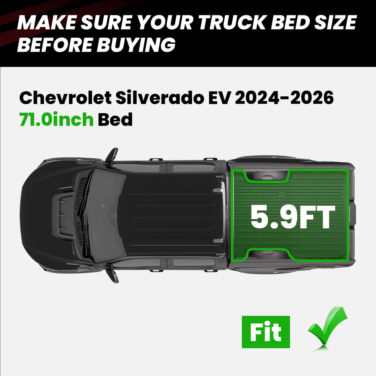 Fit for 2024-2026 Chevrolet Silverado EV 5.9FT Bed Mat, Fit WT Models Only