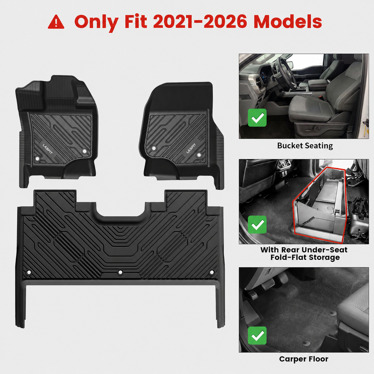 Fit for 2015-2026 Ford F-150 & 22-26 Lightning Models Floor Mats, Fit Carpet Floor & 1st Row Bucket Seat