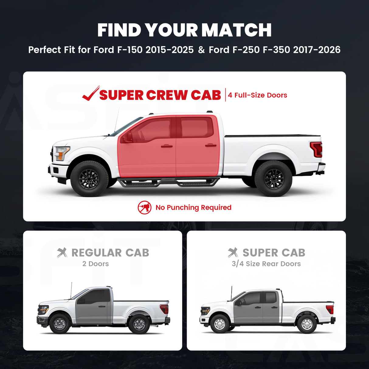 Fit for 2015-2025 Ford F-150 Running Boards Side Steps, Fit SuperCrew Cab ONLY