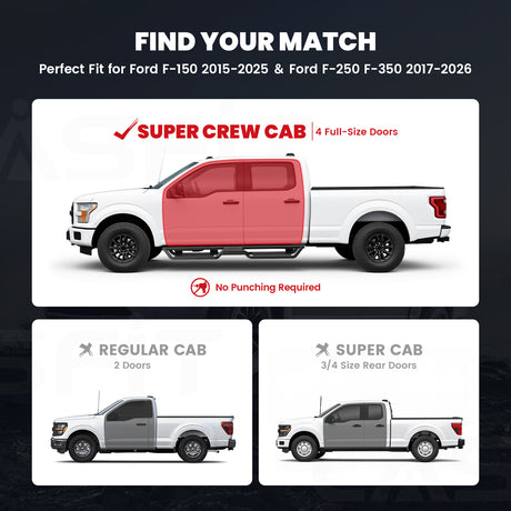 Fit for 2017-2026 Ford F-250 F-350 Running Boards Side Steps, Fit Crew Cab ONLY