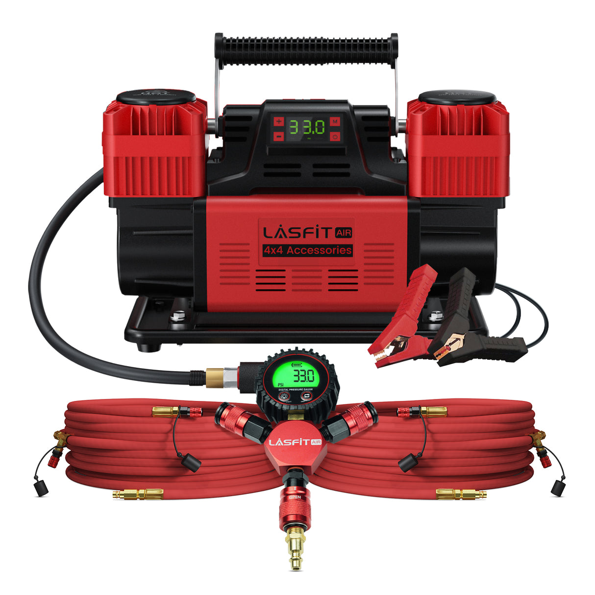 LASFIT H4 4-Tire Inflation/Deflation System – Rapid 4 Tire Air Up/Down, Universal Fit, Quick Connect Lock-On Air Chucks, Supports Up to 200" Wheelbase