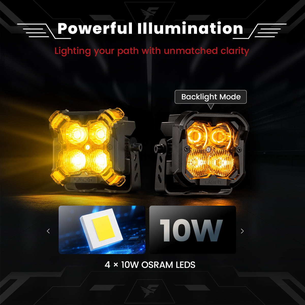 lasfit Amber 3 inch combo beam pod light powerful illumination