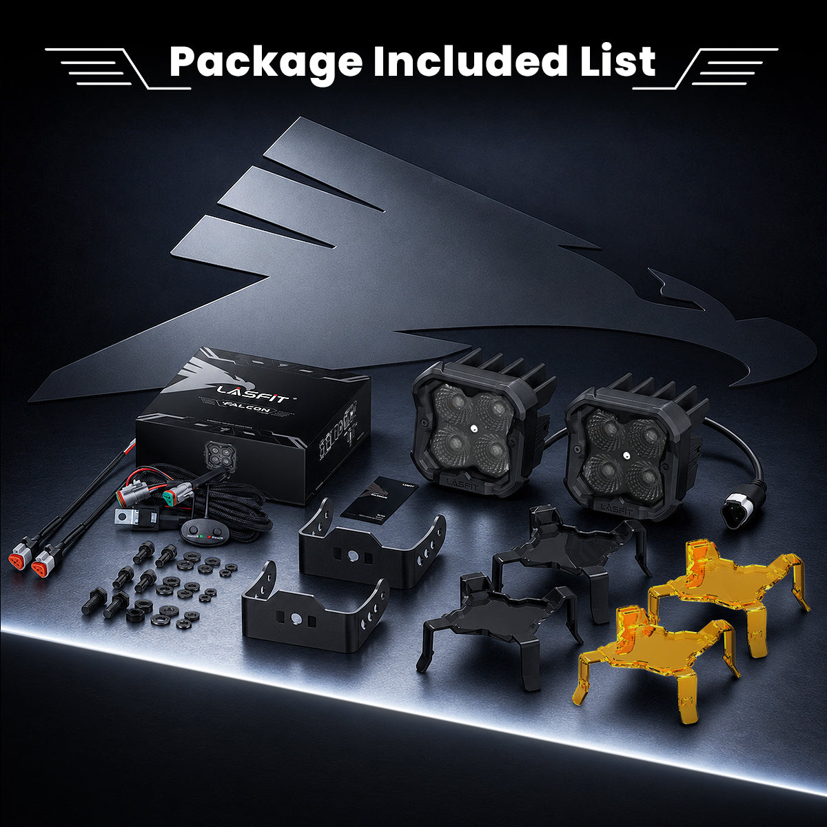 lasfit Amber 3 inch flood beam pod light full package