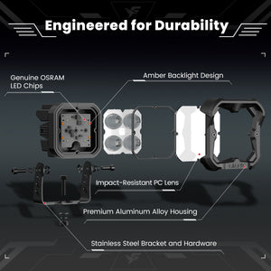 lasfit Amber 3 inch fog beam pod light engineered for durability