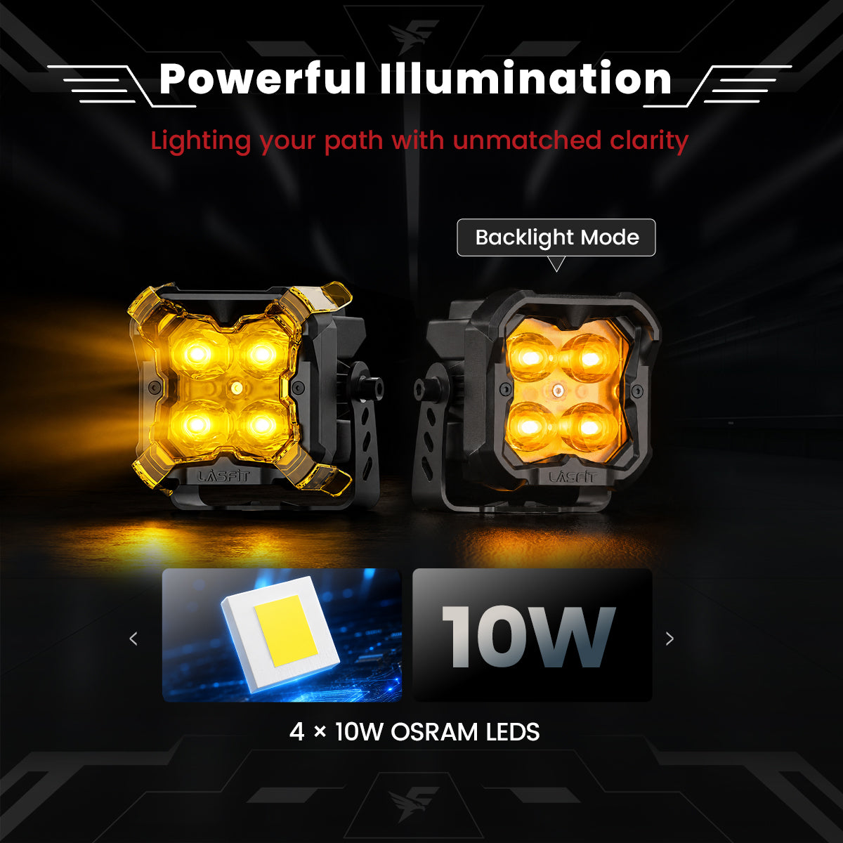 lasfit Amber 3 inch fog beam pod light powerful illumination