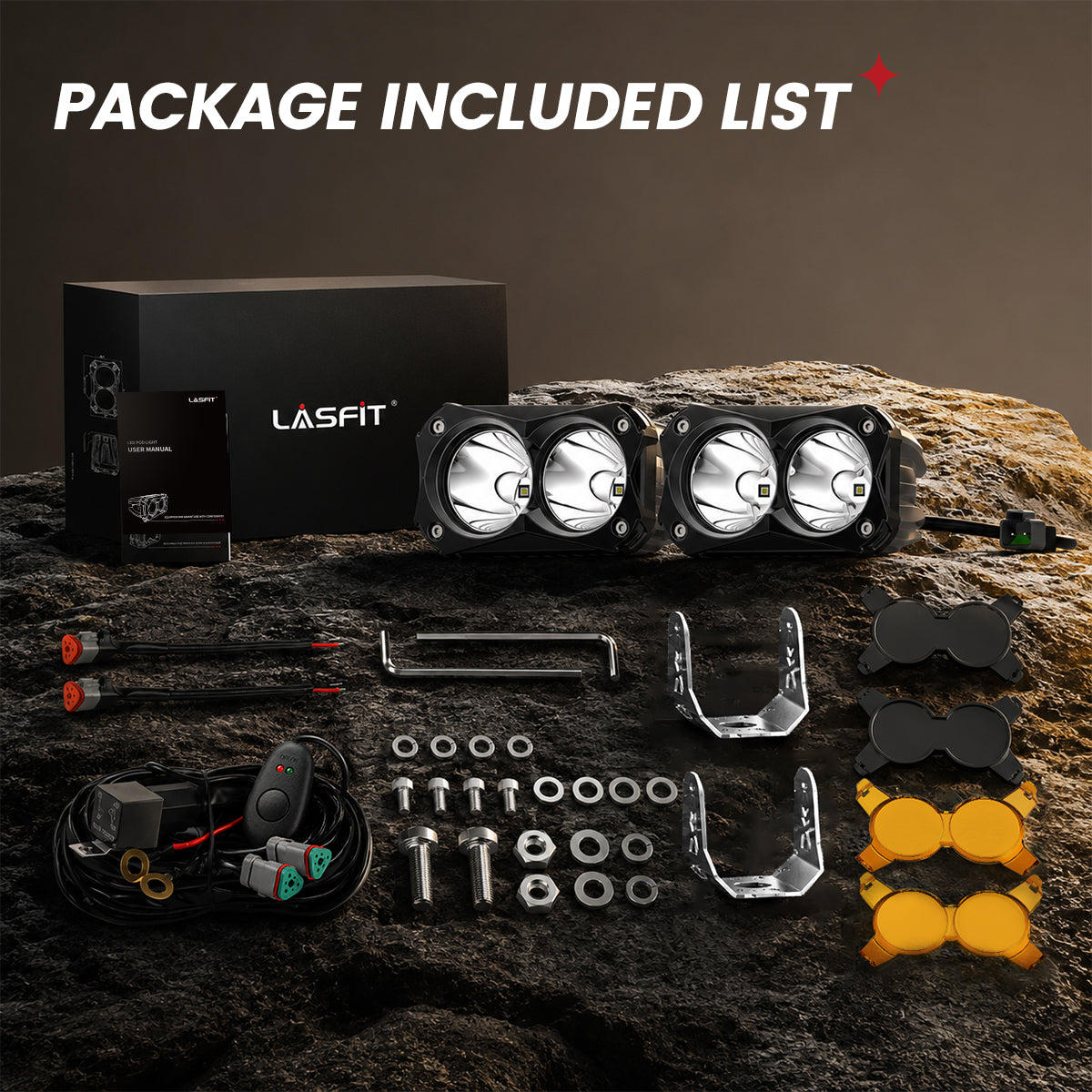 lasfit Amber 4.8 inch spot beam pod light full package