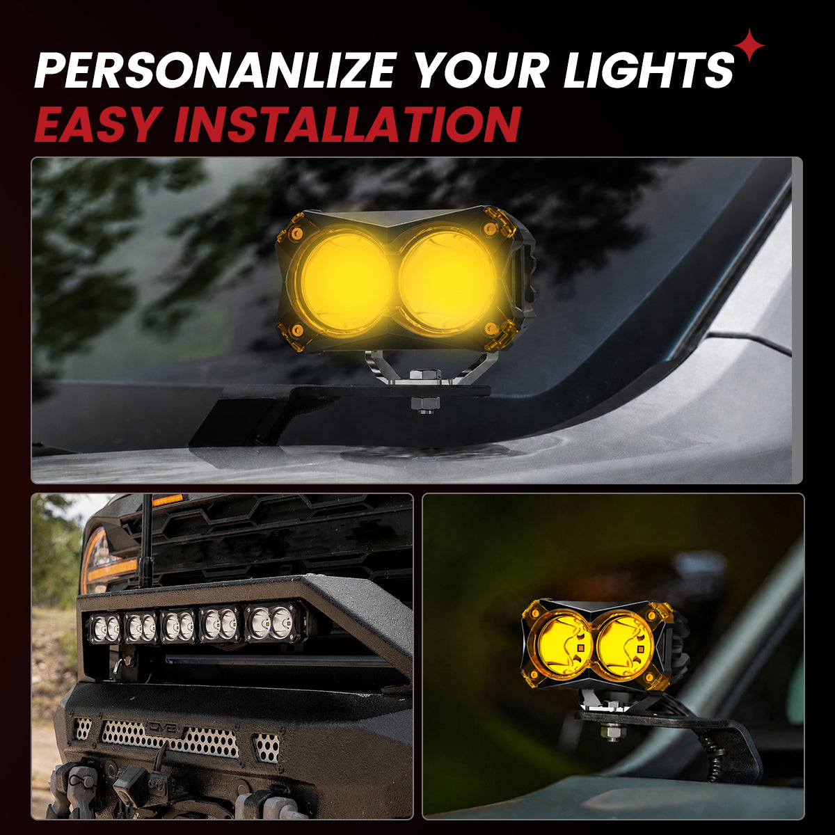 lasfit Amber 4.8 inch spot beam pod light recommended mount location