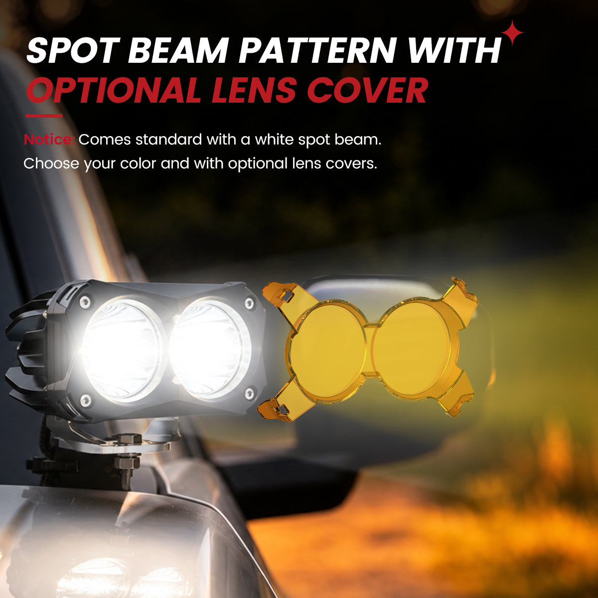 lasfit Amber 4.8 inch spot beam pod light with interchangeable lens