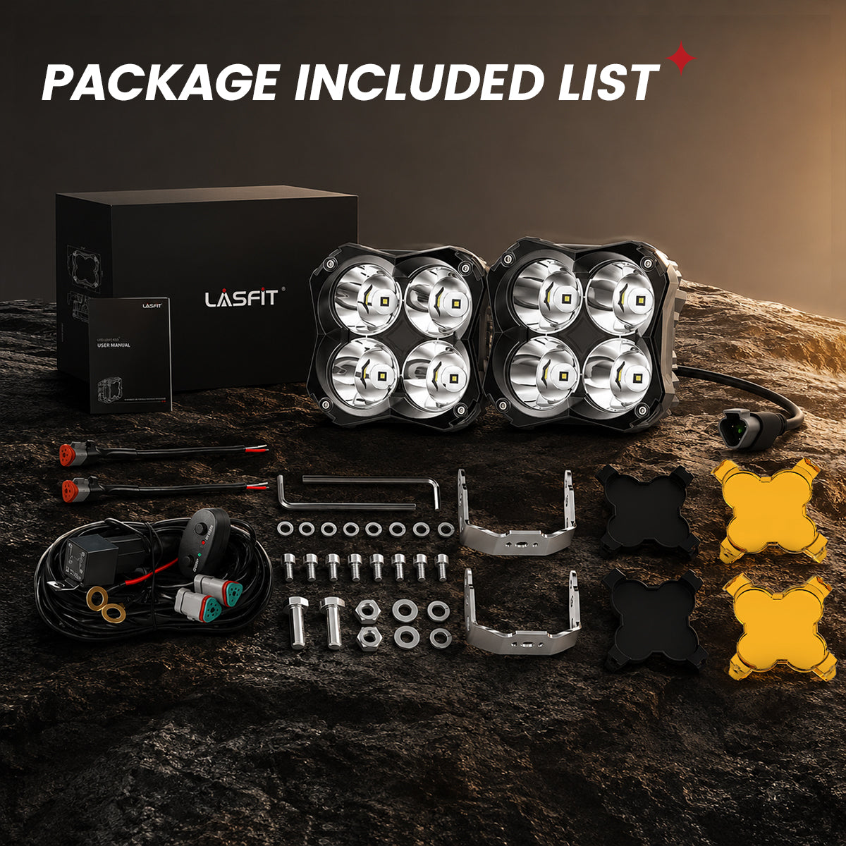 lasfit Amber 5 inch spot beam pod light full package