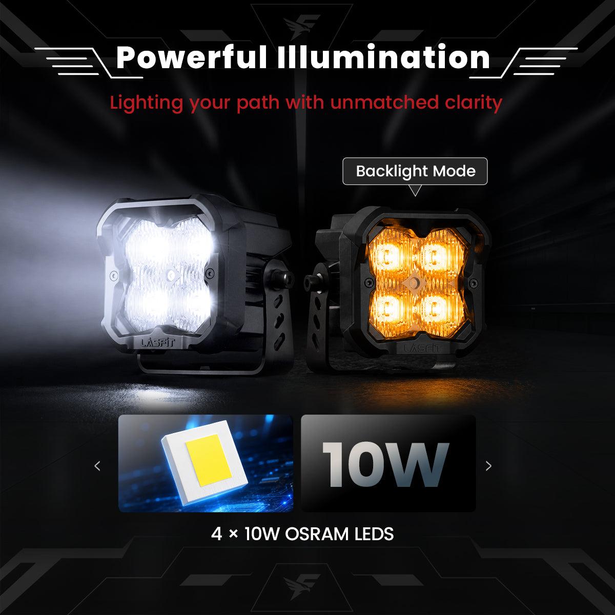 lasfit White 3 inch driving beam pod light powerful illumination