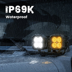 lasfit White 3 inch flood beam pod light IP69K waterproof