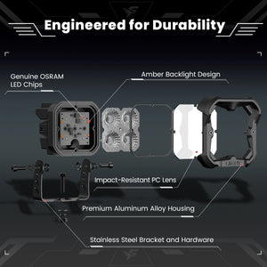 lasfit White 3 inch flood beam pod light engineered for durability