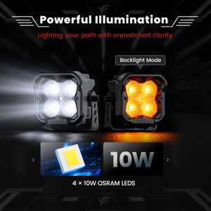 lasfit White 3 inch flood beam pod light powerful illumination