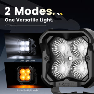 lasfit White 3 inch flood beam pod light versatile light design