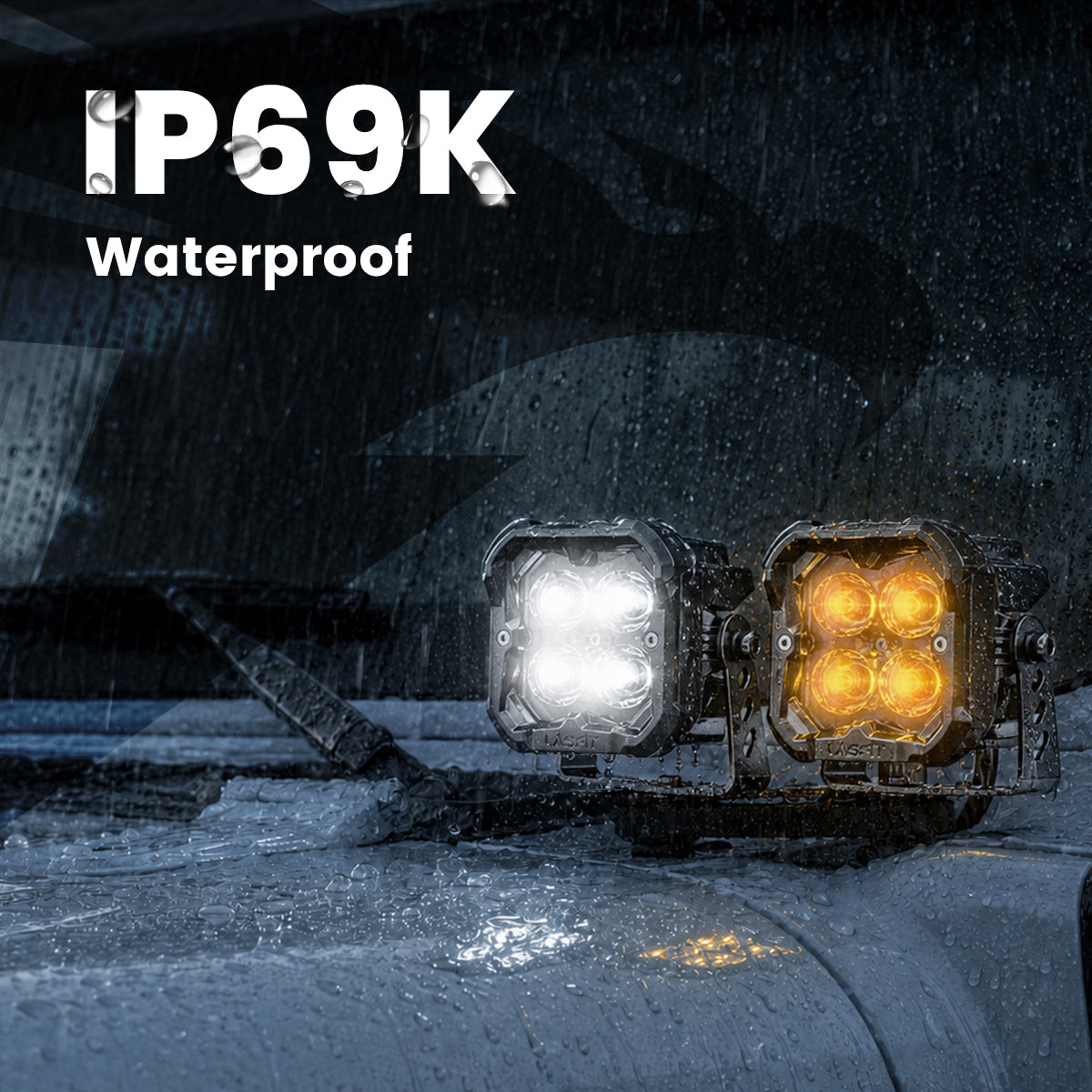 lasfit White 3 inch fog beam pod light IP69K waterproof