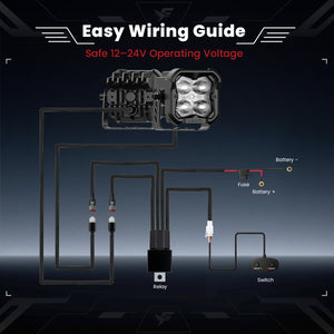 lasfit White 3 inch fog beam pod light easy wiring guide