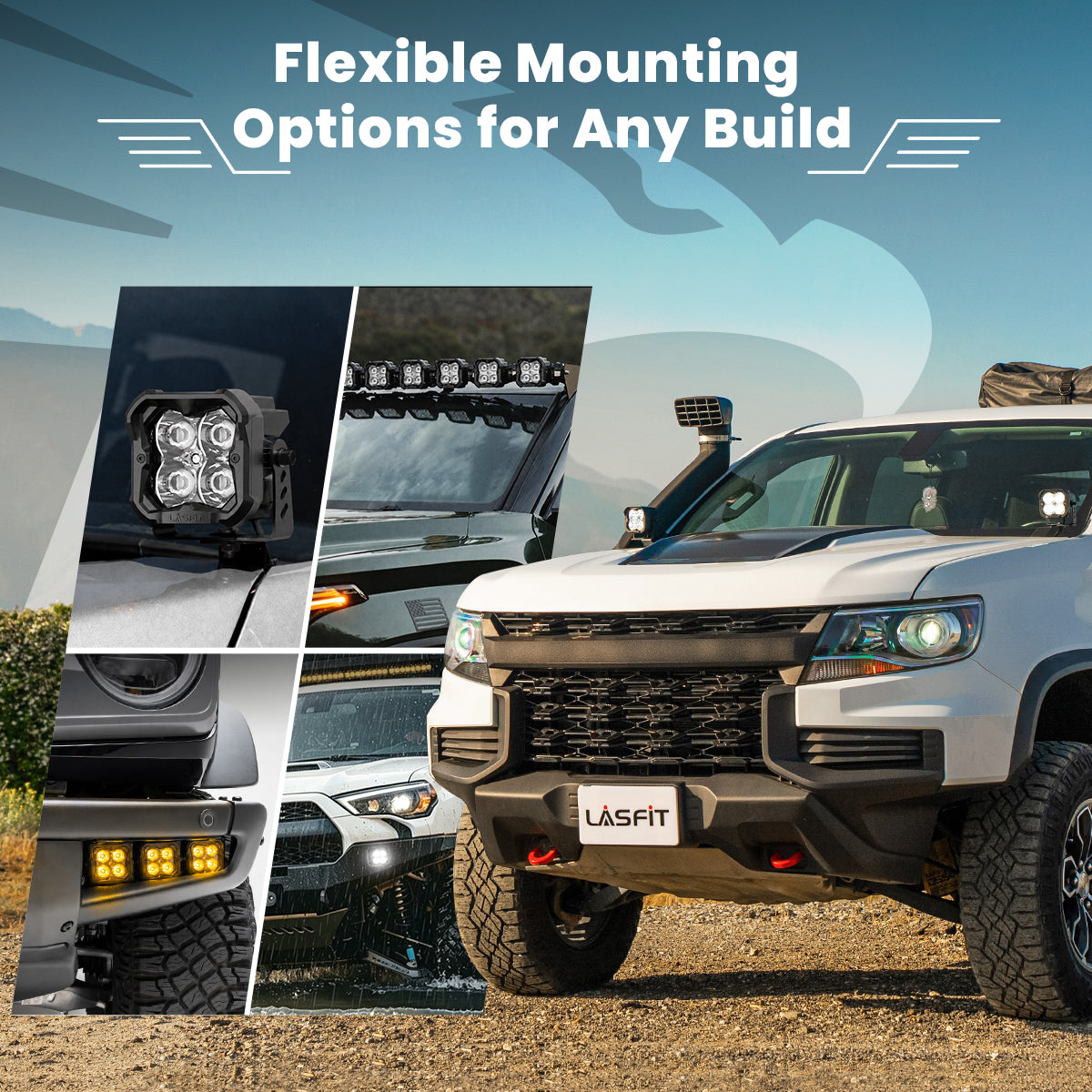 lasfit White 3 inch spot beam pod light recommended mount location