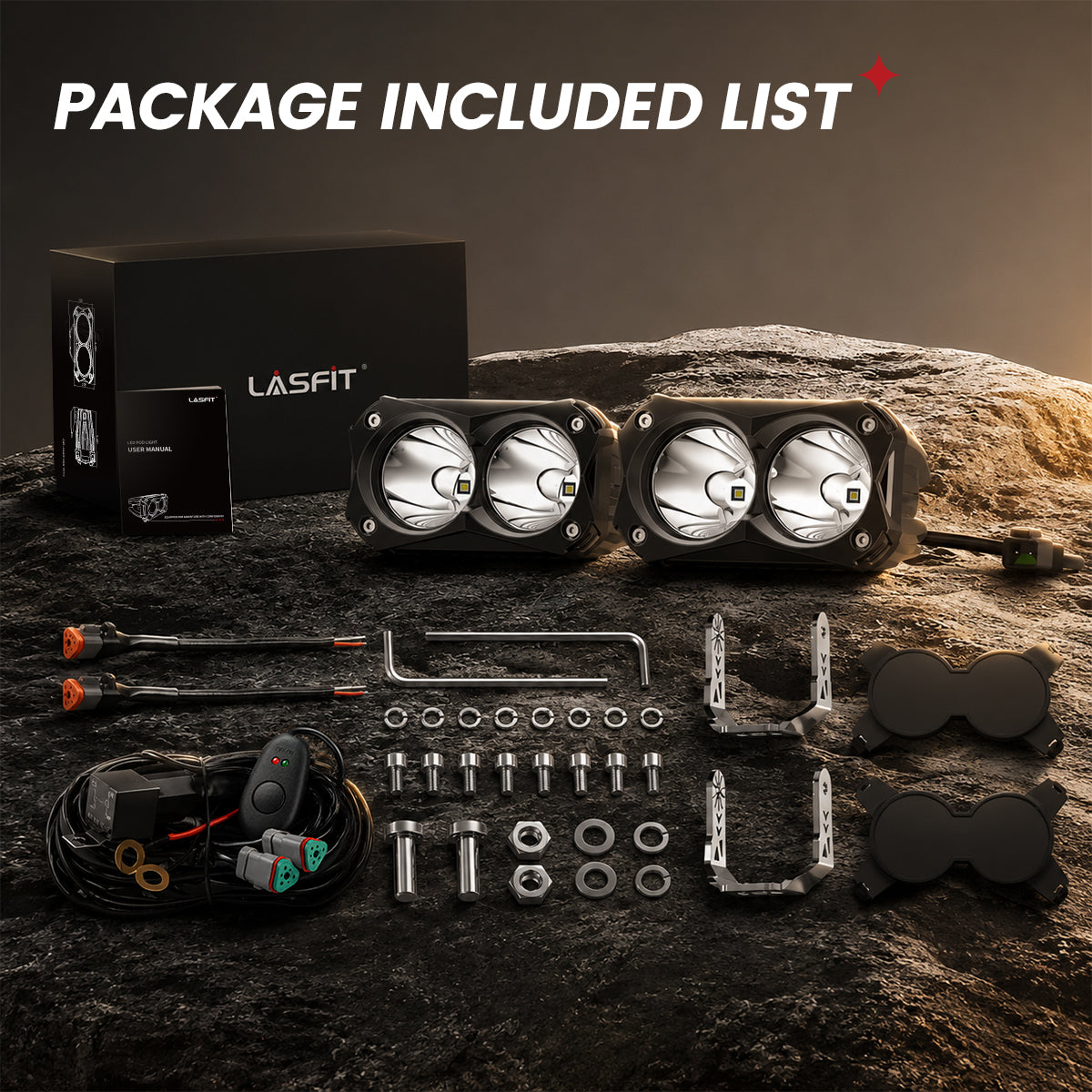lasfit White 4.8 inch spot beam pod light full package
