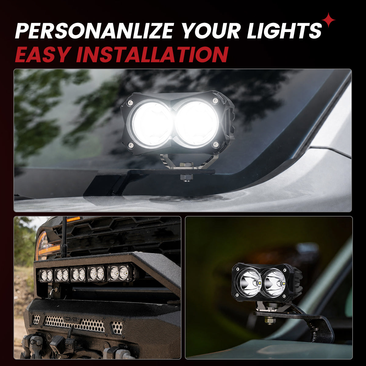 lasfit White 4.8 inch spot beam pod light recommended mount location