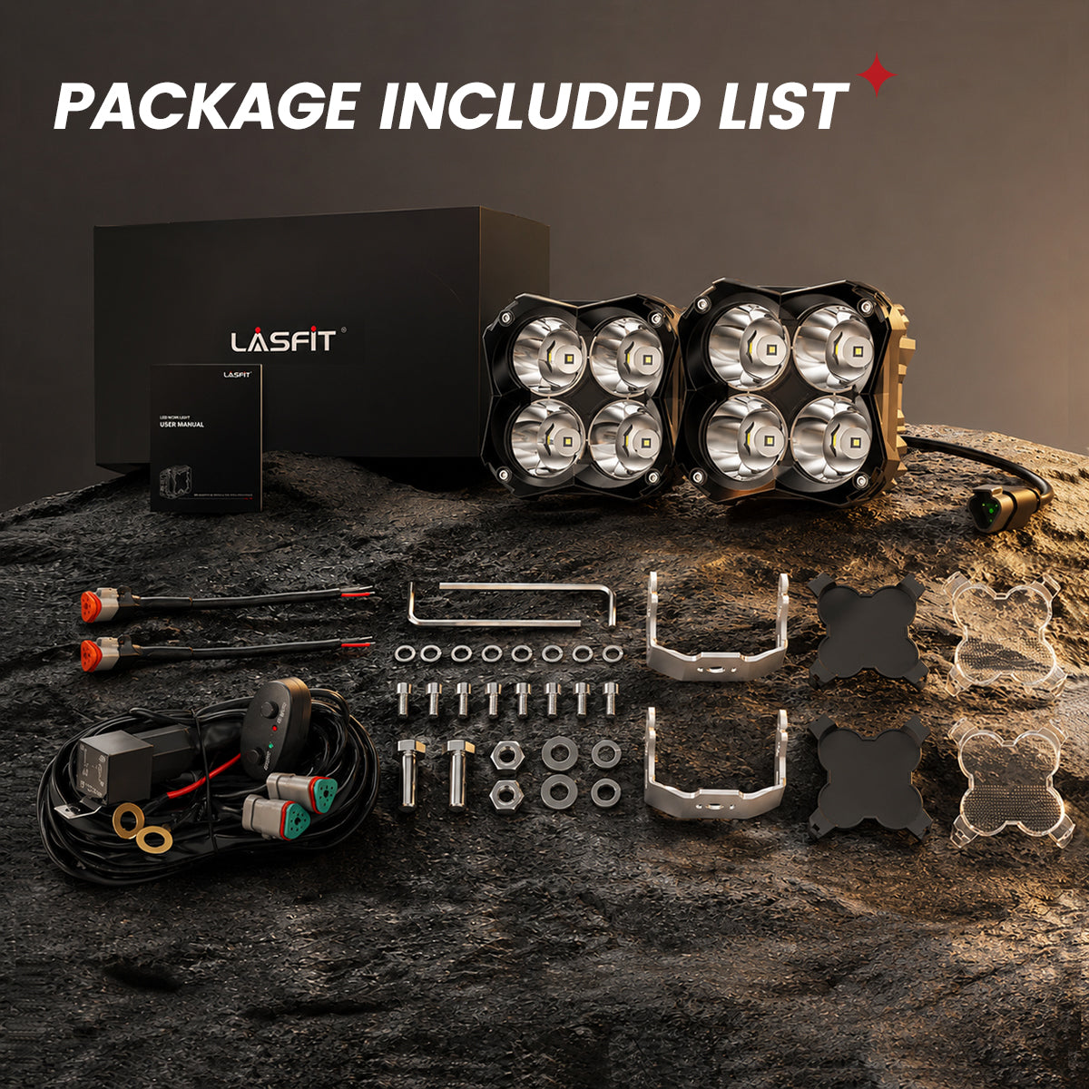 lasfit White 5 inch combo beam pod light full package