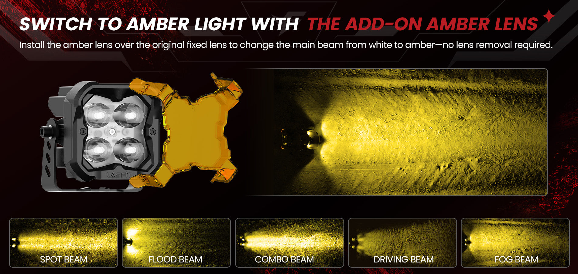 Lasfit 3 inch LED pod light with amber lens