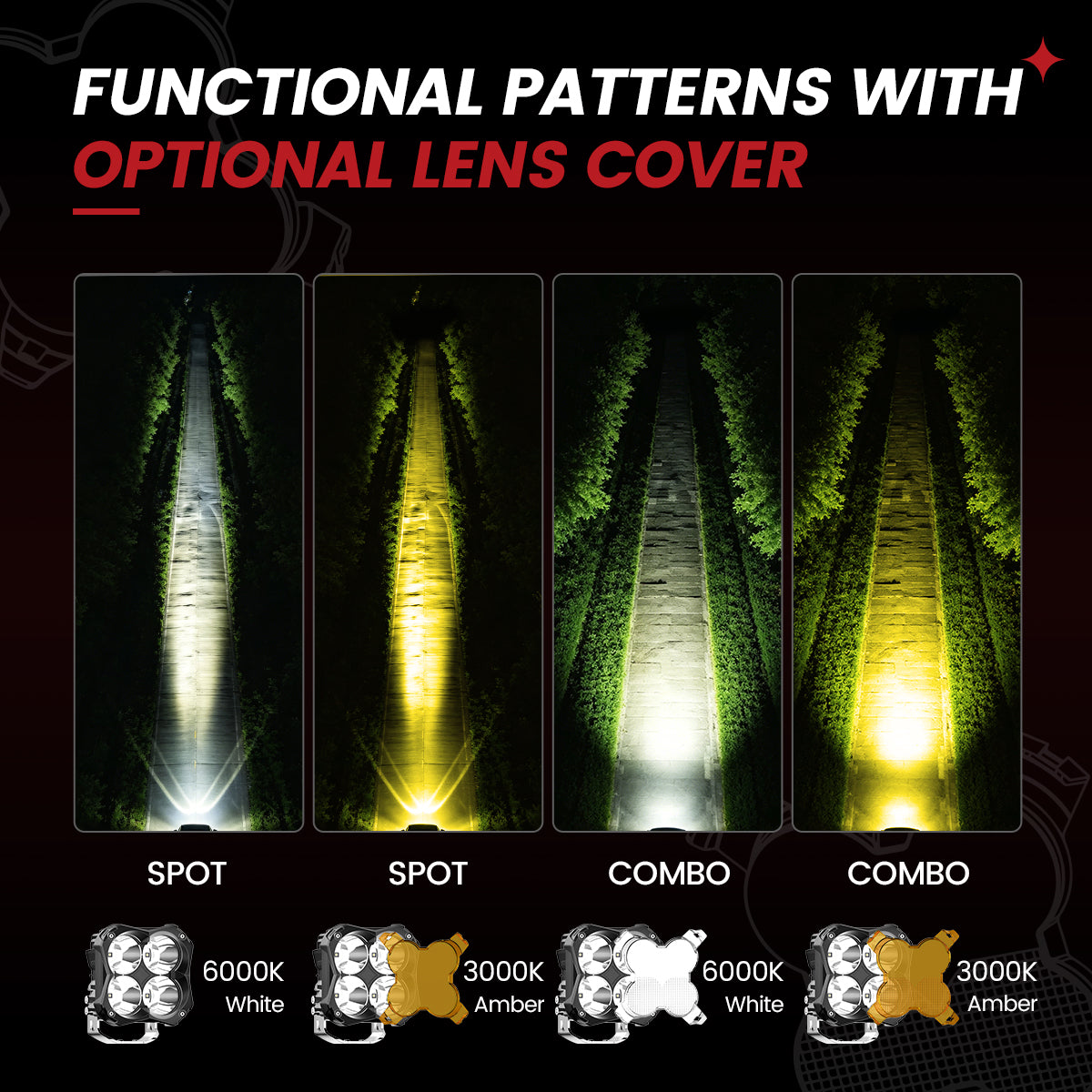 lasfit white 5 inch spot beam pod light beam pattern