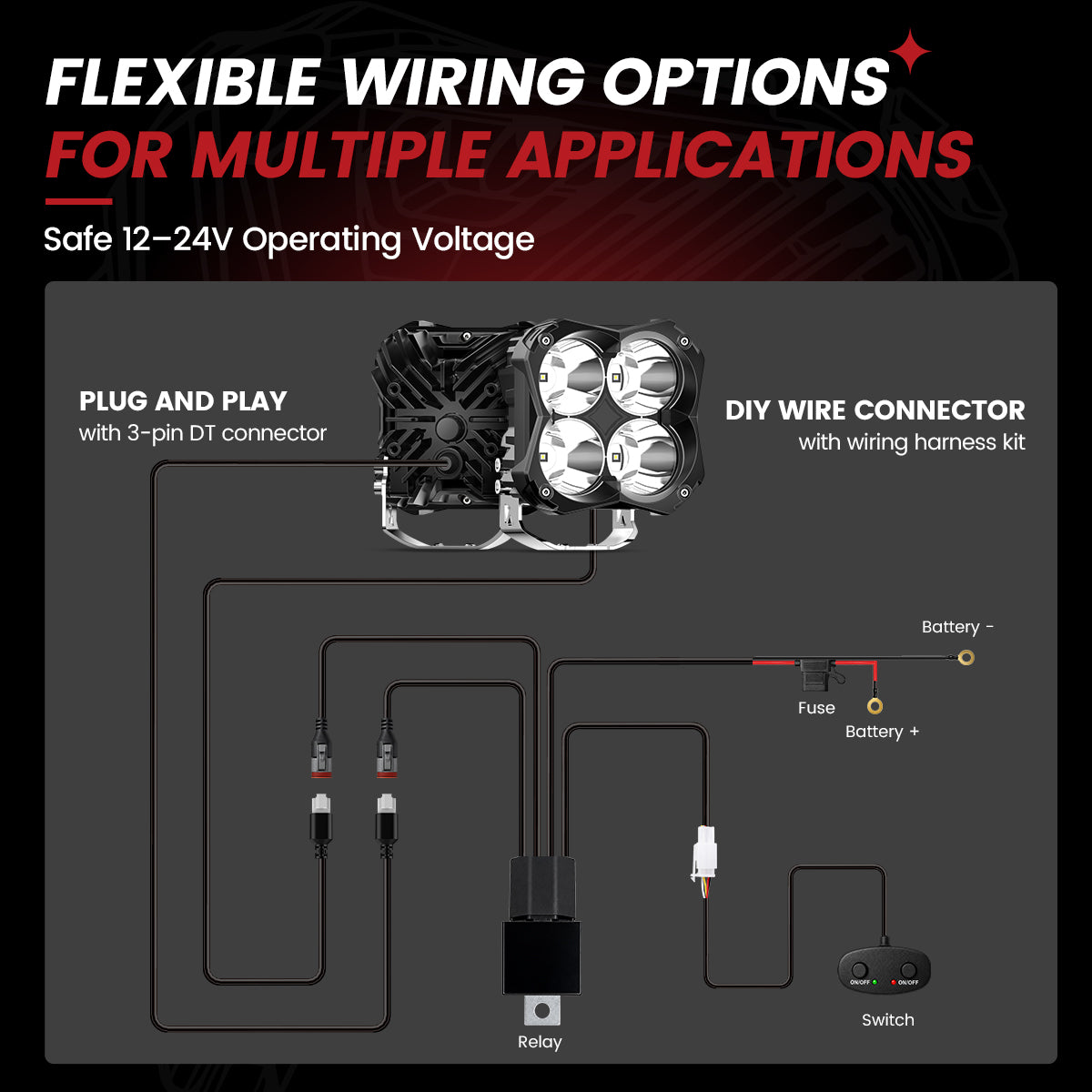 lasfit white 5 inch spot beam pod light flexible wiring options