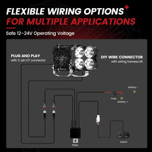 lasfit white 5 inch spot beam pod light flexible wiring options