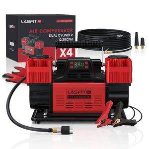 LASFIT X4 Off-Road Air Compressor, Dual-Cylinder 12V Tire Inflator with Auto-Stop for 4x4 Vehicles, Trucks, and RVs