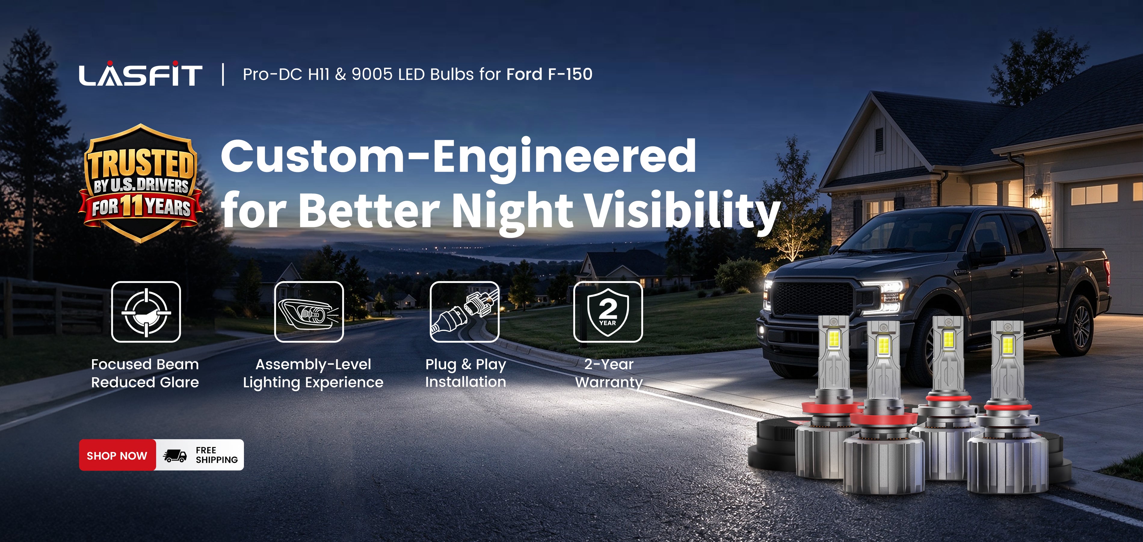 Lasfit Pro-DC H11 and 9005 LED bulbs for 2018-2023 Ford F-150