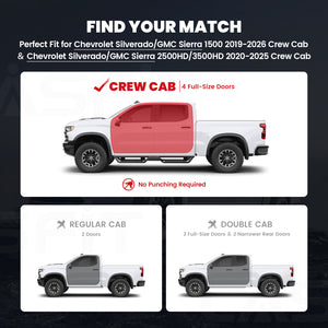 Fit for 2019-2026 Chevrolet Silverado 1500 Running Boards Side Steps, Fit Crew Cab ONLY