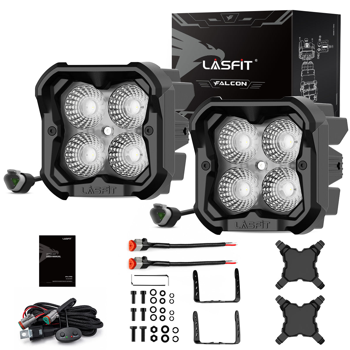 white flood beam 3 inch led pod light package