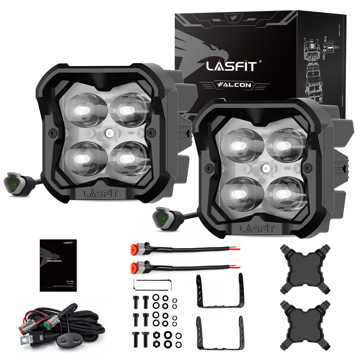 white fog beam 3 inch led pod light package