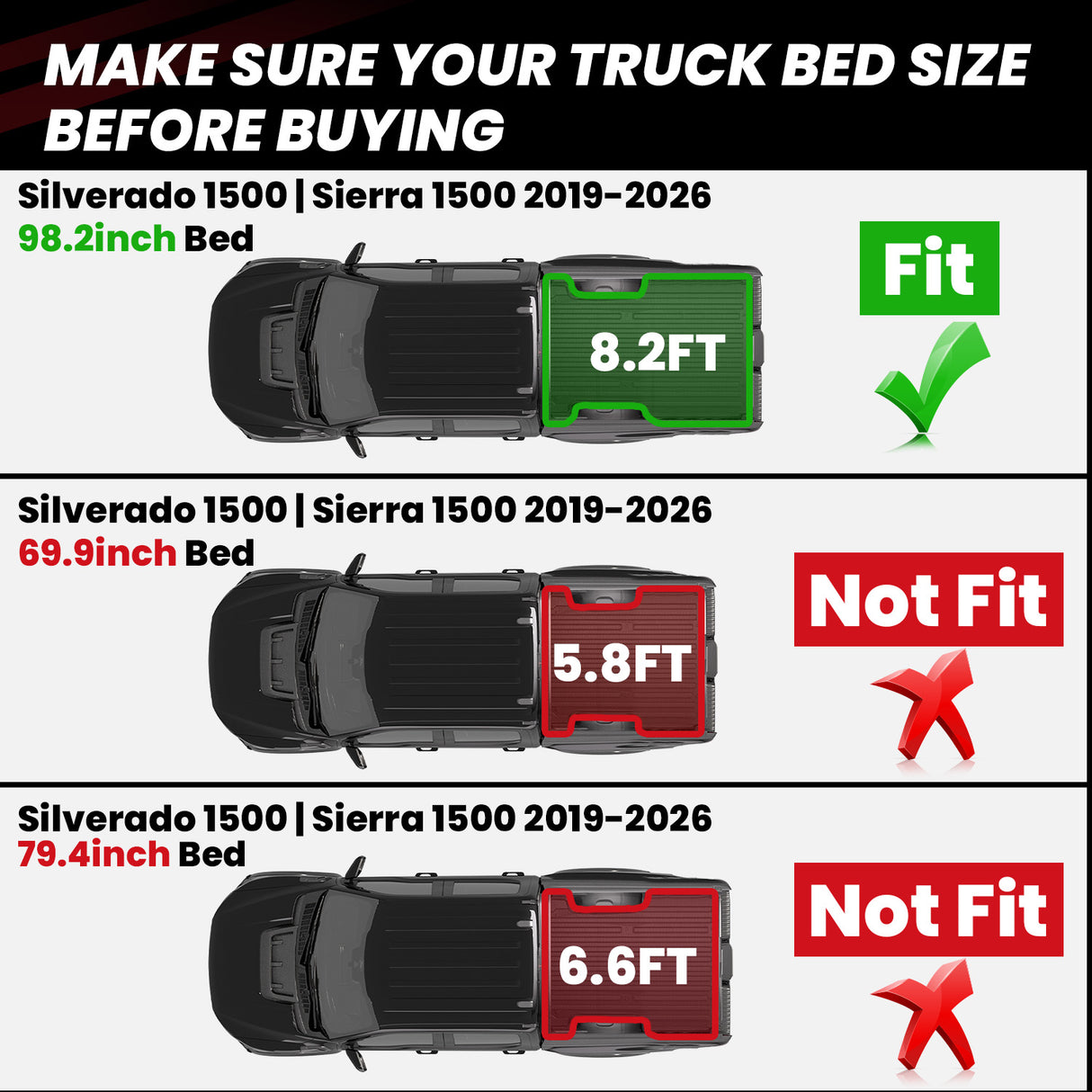 Chevy Silverado GMC Sierra 1500 8.2ft Bed Mat