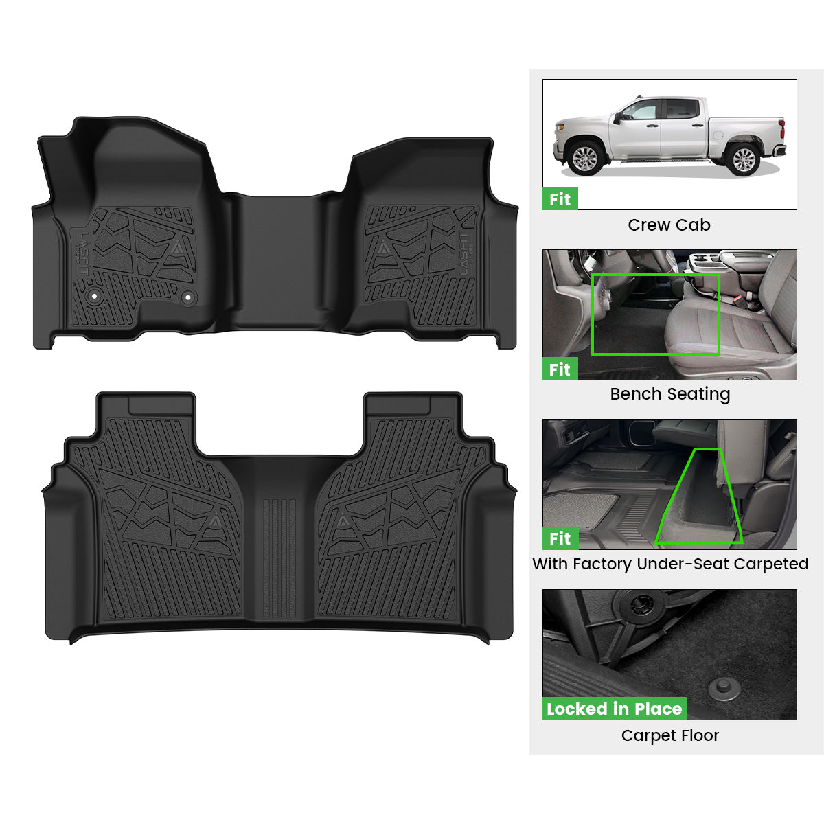 Fit for 2019-2026 GMC Sierra & Sierra Denali 1500 Floor Mats, Fit Carpet Floor Only, Not Fit 2019 Sierra LD