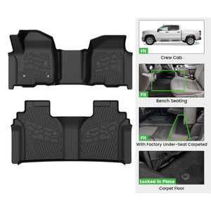 Fit for 2019-2026 GMC Sierra & Sierra Denali 1500 Floor Mats, Fit Carpet Floor Only, Not Fit 2019 Sierra LD
