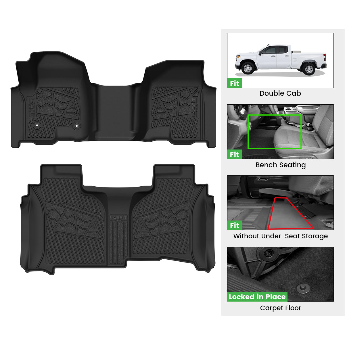 Fit for 2019-2026 GMC Sierra & Sierra Denali 1500 Floor Mats, Fit Carpet Floor Only, Not Fit 2019 Sierra LD