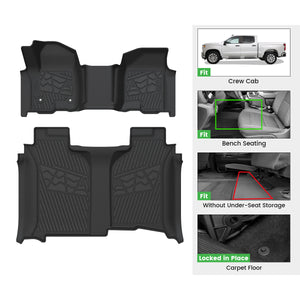 Fit for 2019-2026 GMC Sierra & Sierra Denali 1500 Floor Mats, Fit Carpet Floor Only, Not Fit 2019 Sierra LD