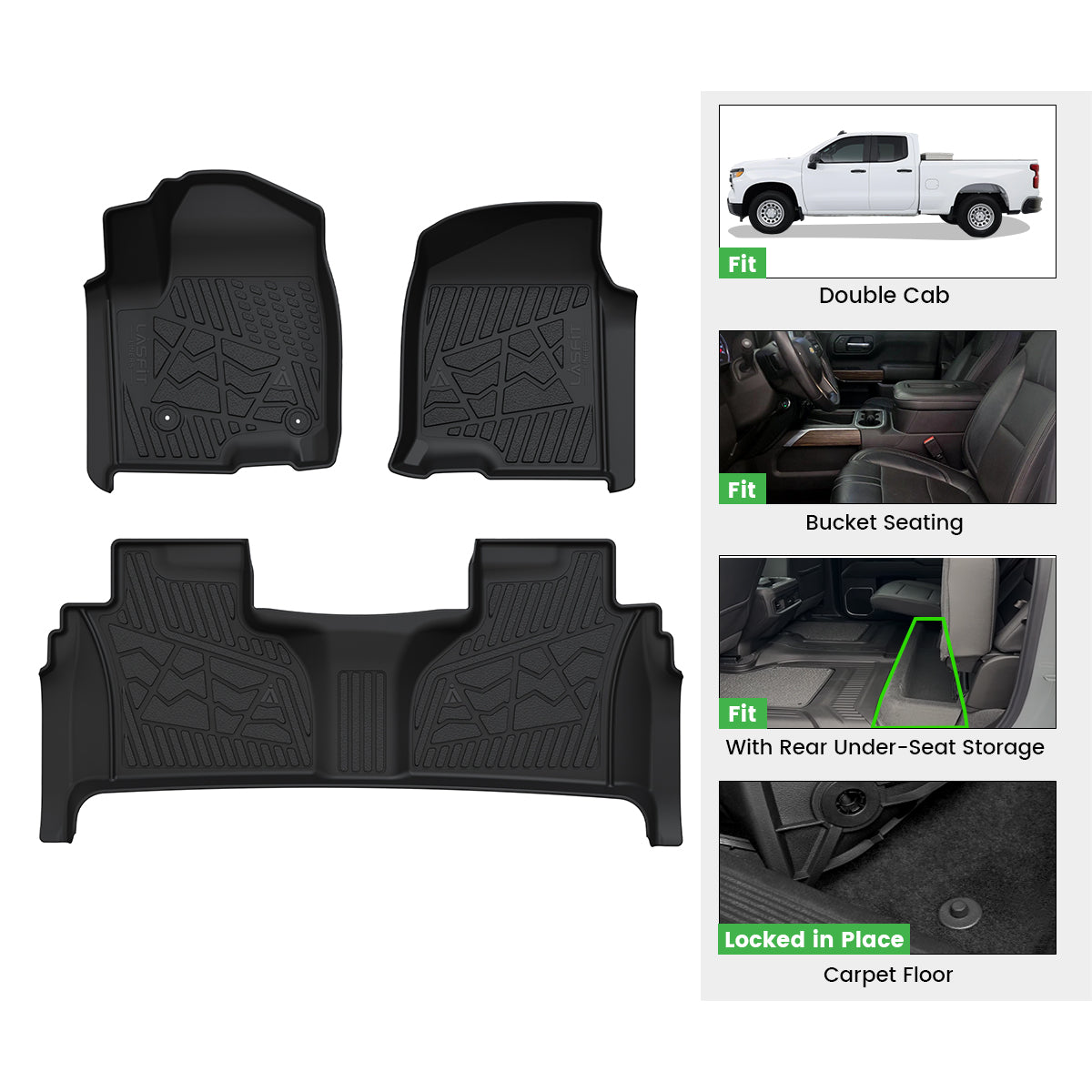 Fit for 2019-2026 GMC Sierra & Sierra Denali 1500 Floor Mats, Fit Carpet Floor Only, Not Fit 2019 Sierra LD