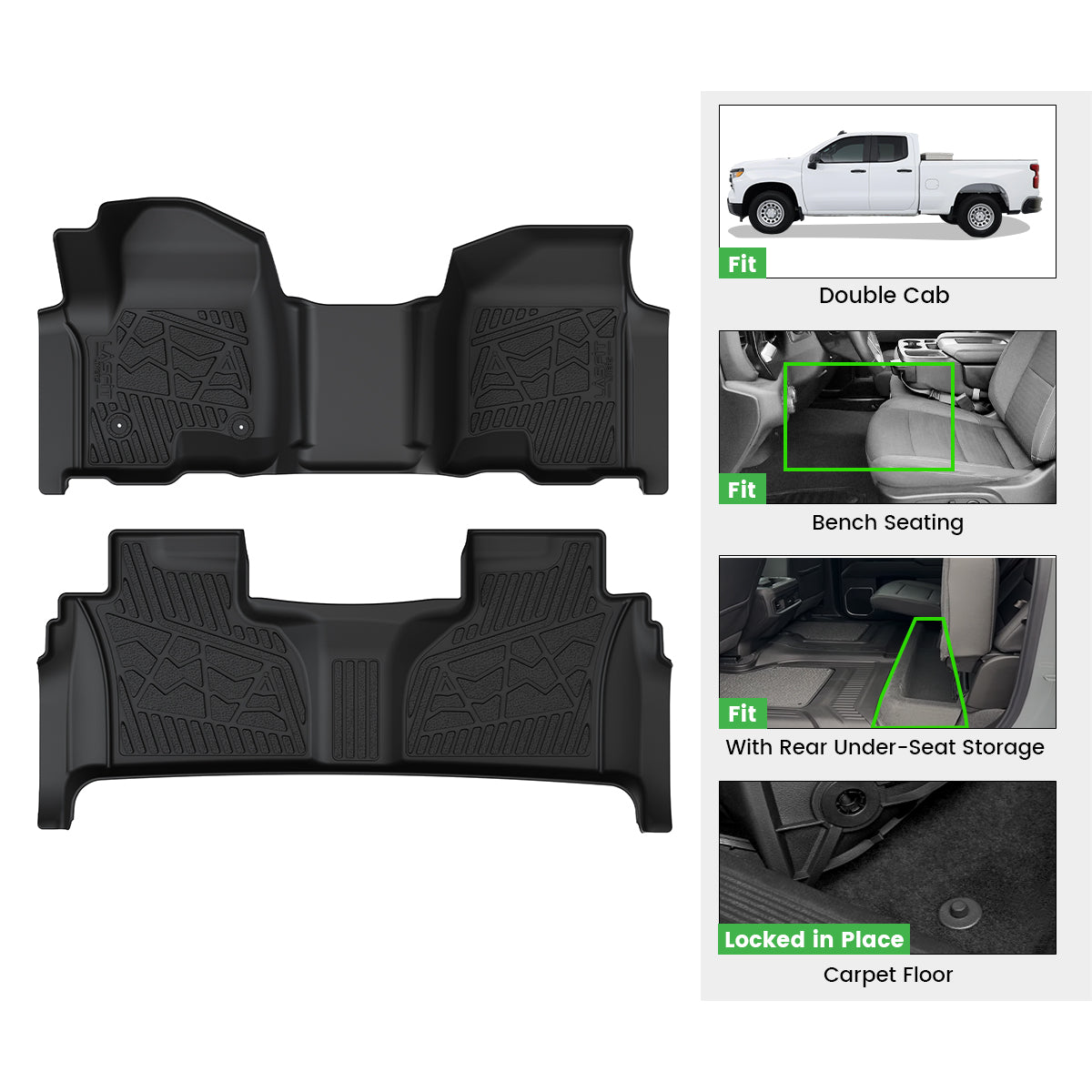 Fit for 2019-2026 GMC Sierra & Sierra Denali 1500 Floor Mats, Fit Carpet Floor Only, Not Fit 2019 Sierra LD