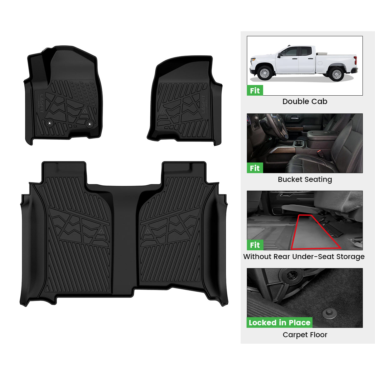 Fit for 2019-2026 GMC Sierra & Sierra Denali 1500 Floor Mats, Fit Carpet Floor Only, Not Fit 2019 Sierra LD