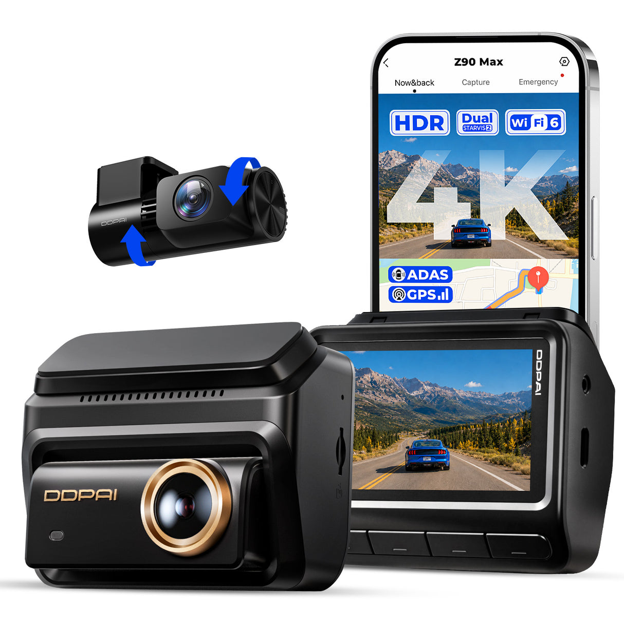 Z90 Max 2CH by DDPAI 4K+2K Front and Rear Dash Cam