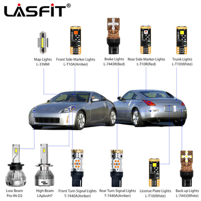 2003-2005 Nissan 350Z Coupe LED Bulbs D2S Exterior Interior Lights