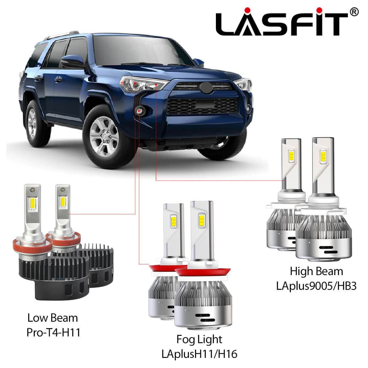 Custom H11 LED Bulbs For 4Runner Lasfit