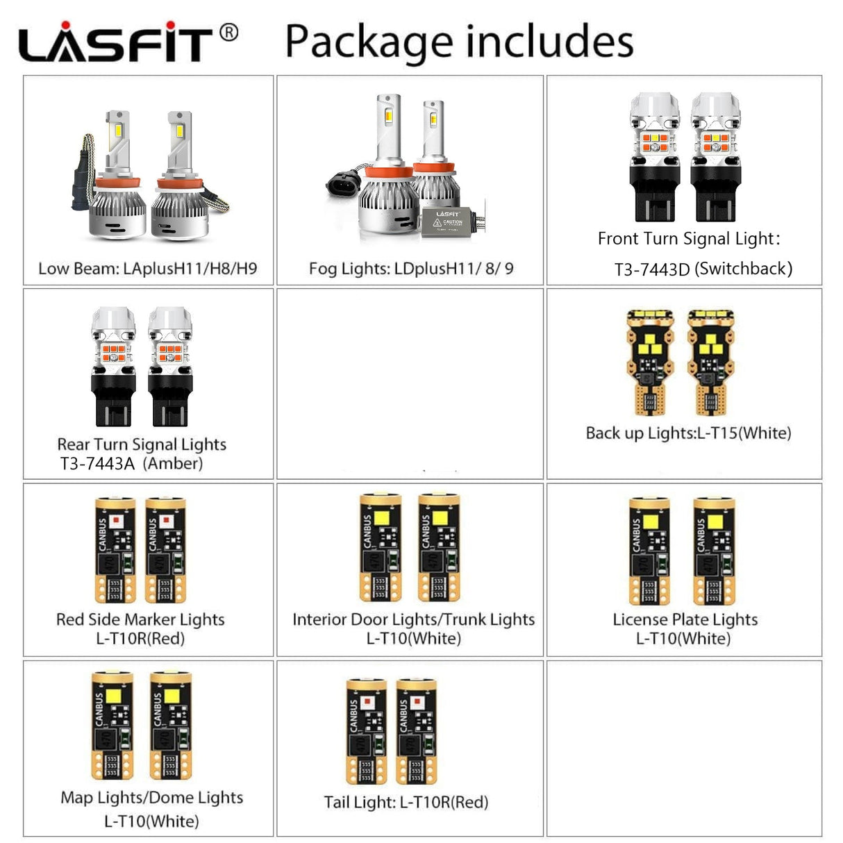 combo package led bulbs fit for 2015-2020 Toyota Sienna with 7443 front turn signal bulbs