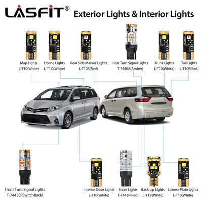 2015-2020 Toyota Sienna LED Bulbs H11 Exterior Interior Lights Plug and Play