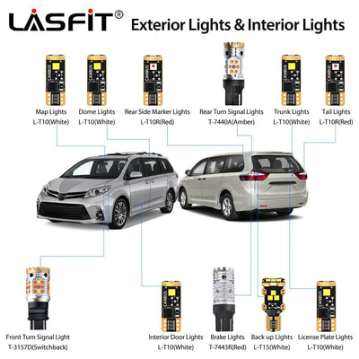 2015-2020 Toyota Sienna LED Bulbs H11 Exterior Interior Lights Plug and Play