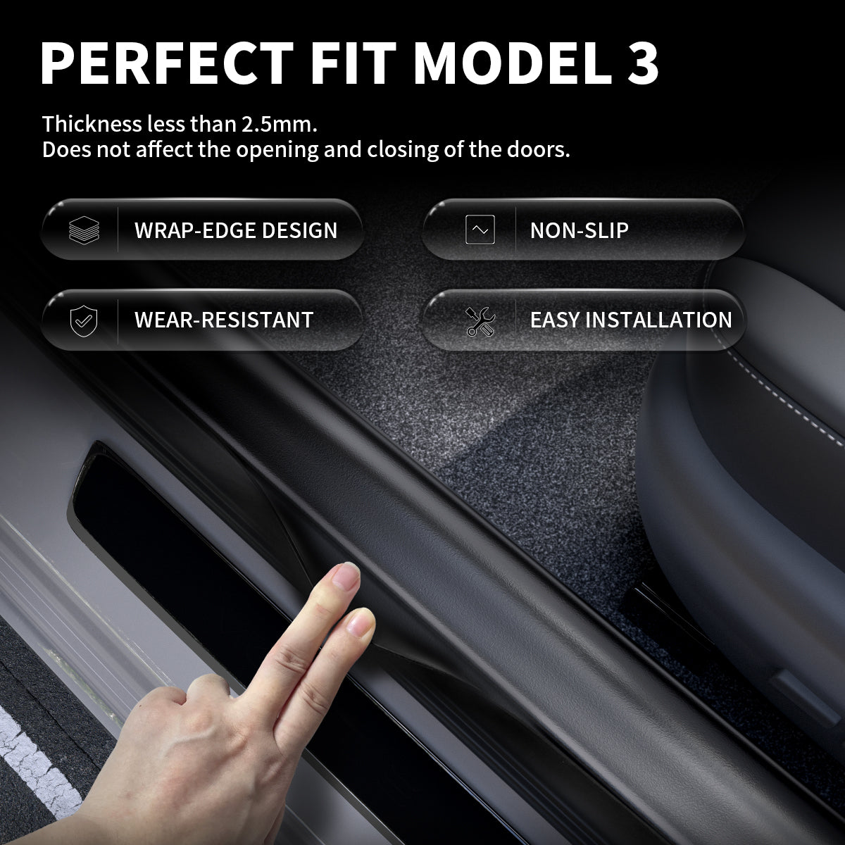 Stainless Door Sill Strip Plate Cover Sticker For Tesla Model 3 Anti  Scratch